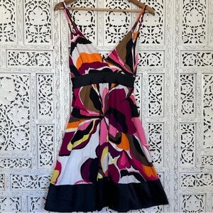 Y2K Express Colorful Abstract Artsy Faux‎ Wrap V Neck Strappy Dress Sz XS